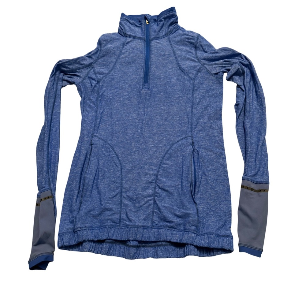 Lululemon Blue Heathered Quarter Zip Pullover Long Sleeve Thumbhole Top Womens 4